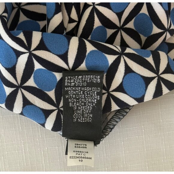 AB Studio Women’s Blue White Geo Sleeveless Sheath Dress Size 10 Mod 70's Style - Picture 6 of 12